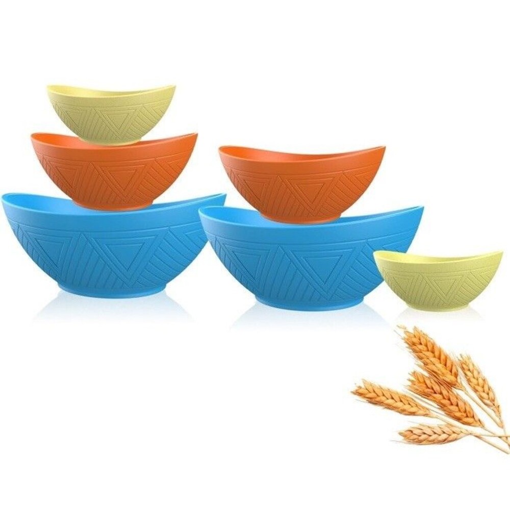 WROVA Salad Bowls Set of 6 with 3 Size,Unbreakable Wheat Straw Bowls for Kitchen
